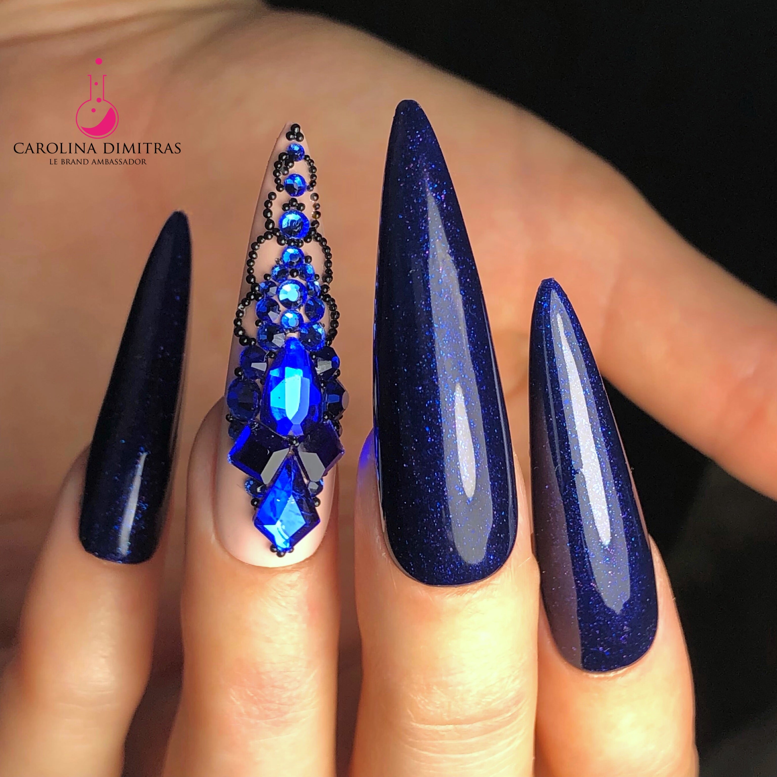 royal blue and silver prom nails