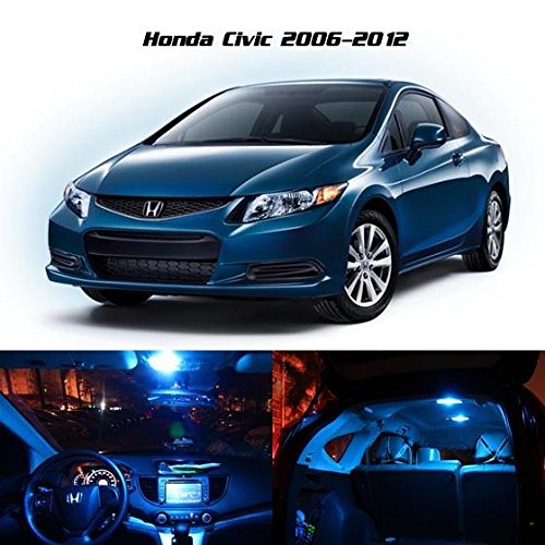 Partsam 2006 2012 Honda Civic Coupe Sedan Ice Blue Interior Led Lights Package Kit Gift Tool 6 Pieces