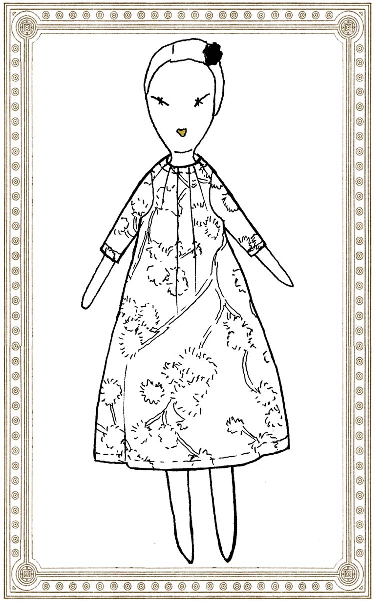 jess brown rag doll sketch with chocolate border