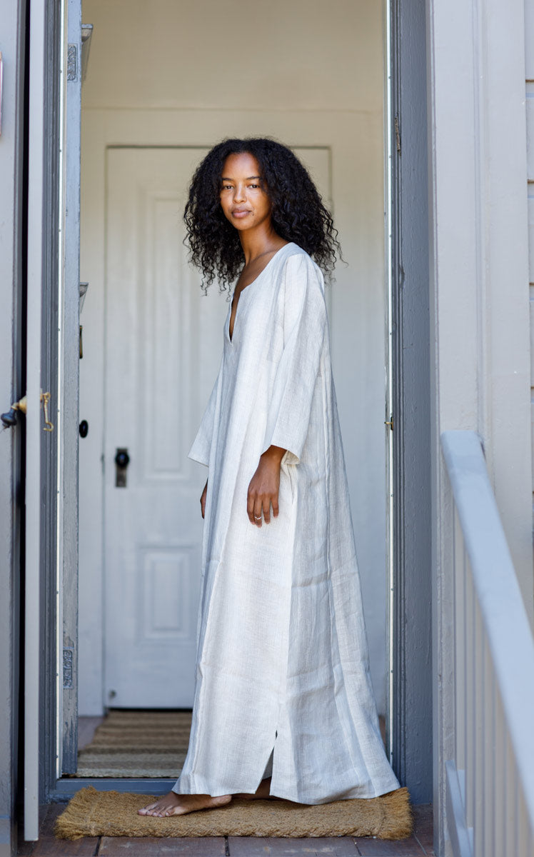 人気ブランド argue リネン Dress Caftan Linen Enshu-nada ロング