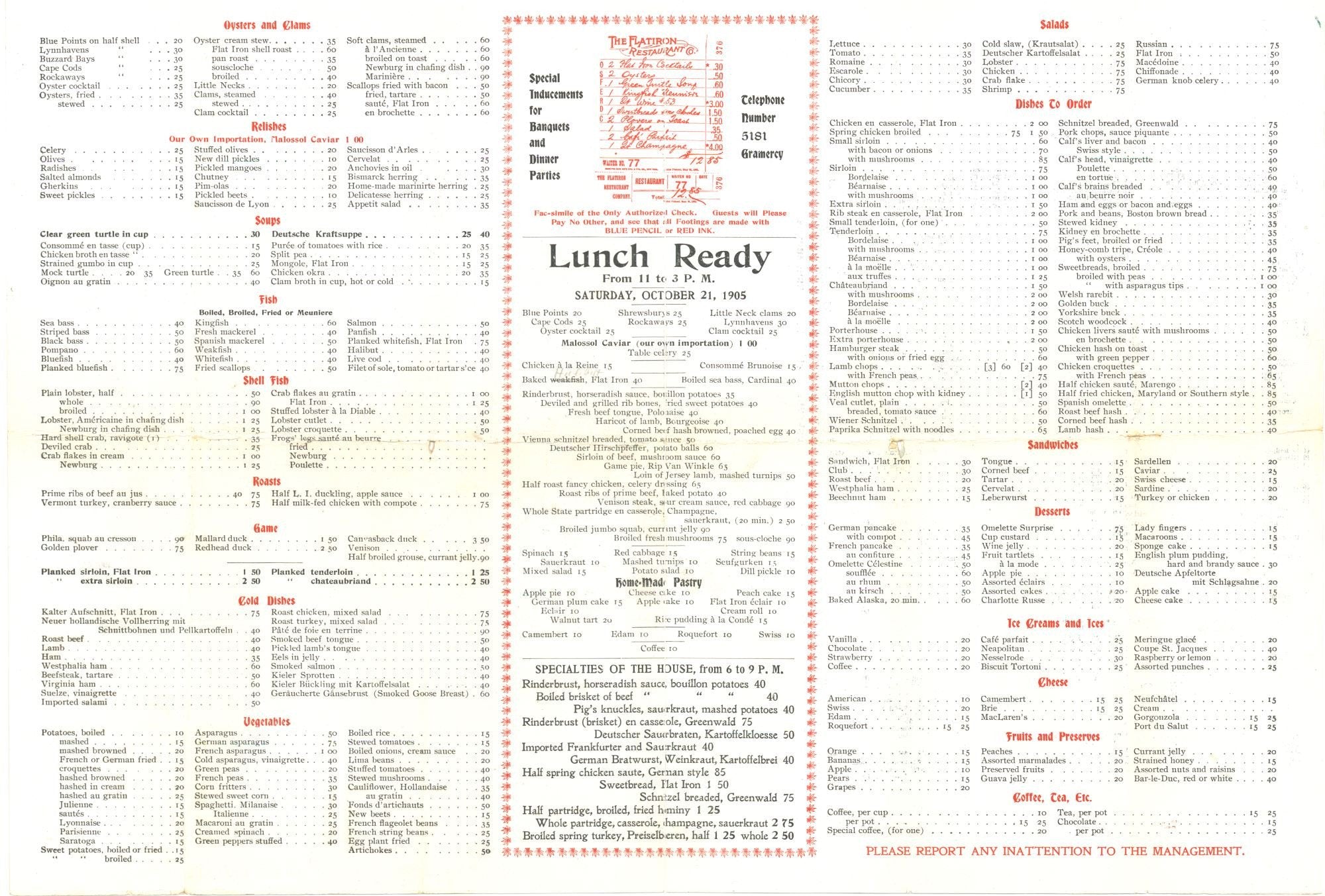 Flat Iron Restaurant & Café New York 1905 – Love Menu Art UK