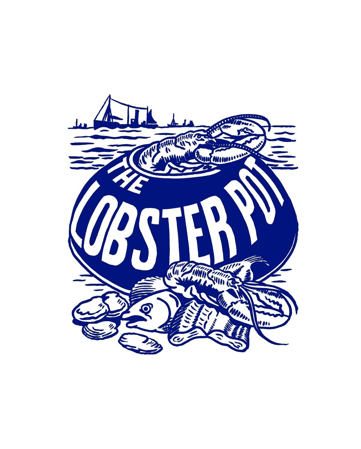 Lobster Pot, Blackpool, 1960s - Tea Towel Blue – Vintage Menu Art UK
