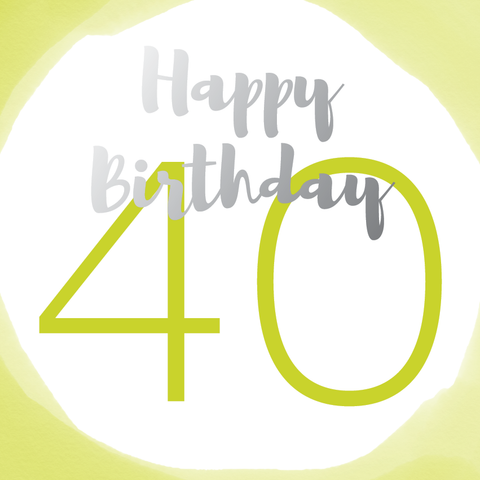 Happy birthday age 40 silver foil card – Draenog
