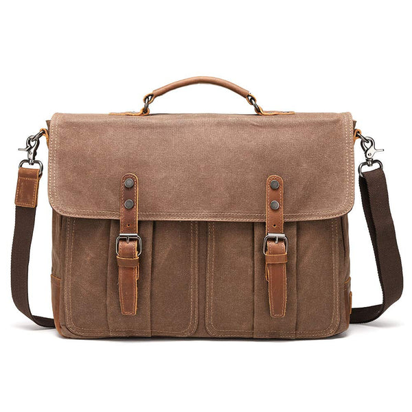 Dark Brown Leather Heavy Duty Canvas Messenger Bag