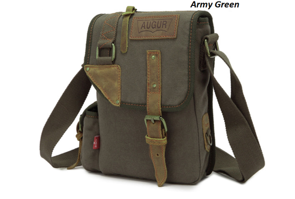 Canvas Leather Cross-Body Military Sling Hiking Messenger Shoulder Bag for Men