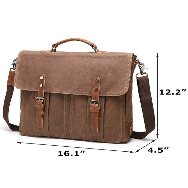 Dark Brown Leather Heavy Duty Canvas Messenger Bag