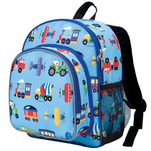 Wildkin Pack N Snack Backpack Olive Kids Trains Planes Trucks