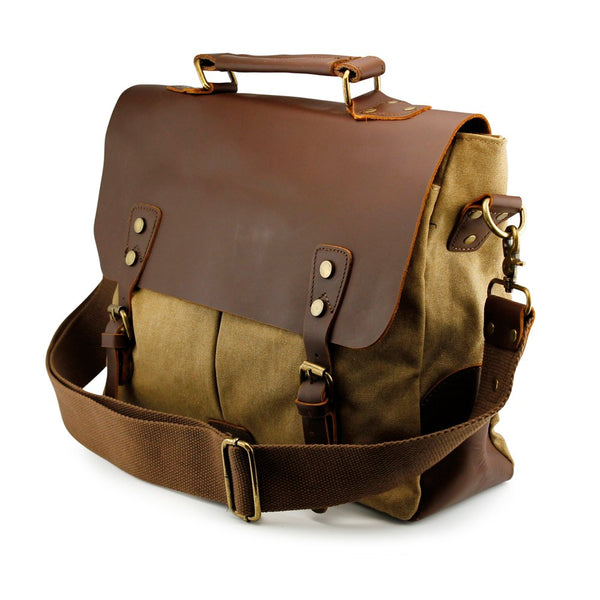 Genuine Leather Canvas And Vintage Messenger Bag