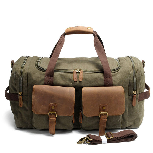 Canvas & Leather Travel Luggage Oversized Weekender Duffle Bag Holdall