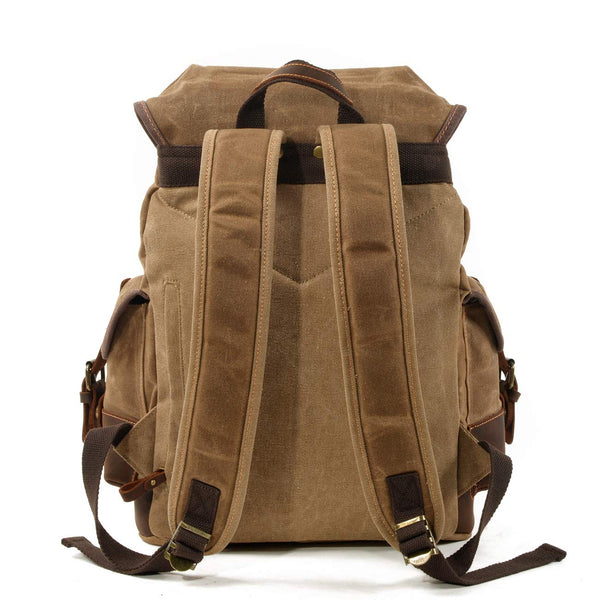 Genuine Leather Canvas Waterproof Vintage School And Travel Backpack