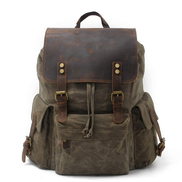 Mens Canvas Leather Rucksack Travel Vintage 15.6