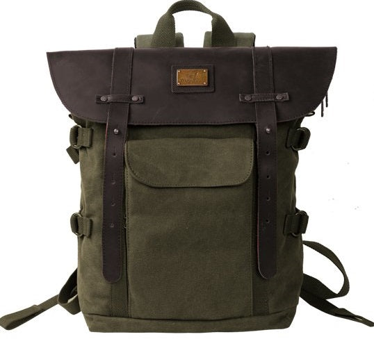 Canvas Outdoor Waterproof Travel Backpack Sturdy Leather School Laptop Bag