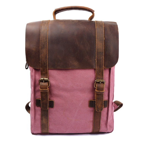 Retro Vintage Style Urban Canvas Leather School Travel Backpack Rucksack 15.6-inch Laptop Bag
