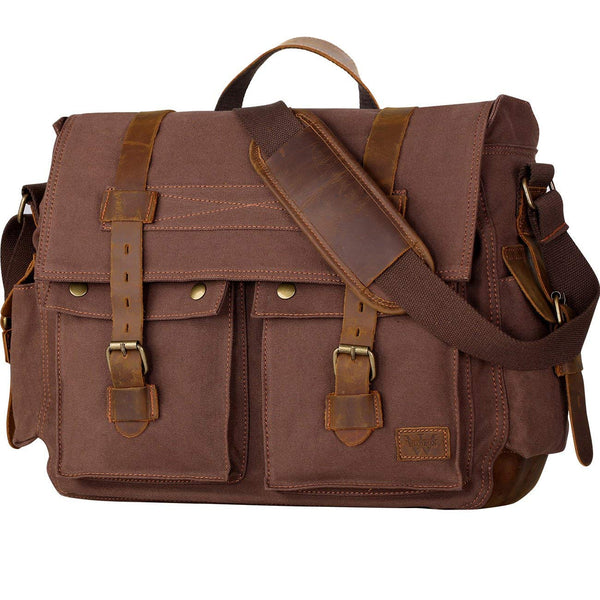 Men's Messenger Bag 17.3 Inch Vintage Canvas Leather Satchel Laptop Bags Bookbag Working Bag