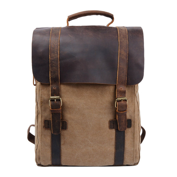 Retro Vintage Style Urban Canvas Leather School Travel Backpack Rucksack 15.6-inch Laptop Bag