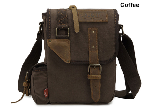 Canvas Leather Cross-Body Military Sling Hiking Messenger Shoulder Bag for Men