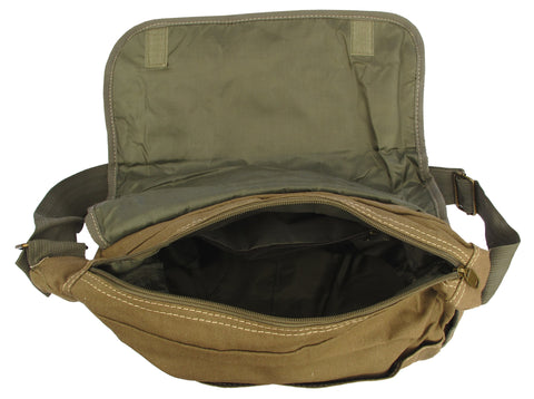 17 Laptop Army Green Leather & Canvas Messenger Bag