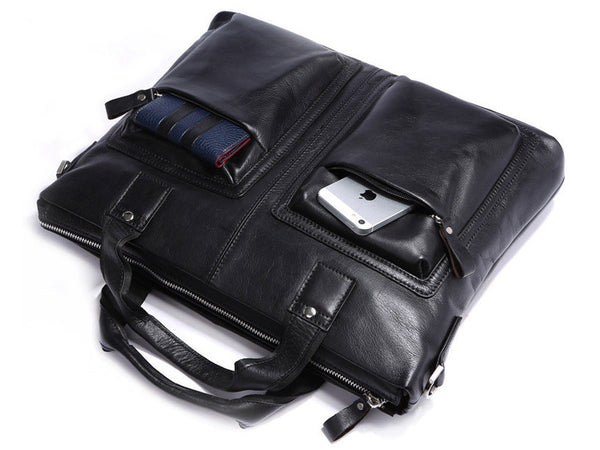 Gender Friendly Casual & Business Black Leather Laptop Briefcase