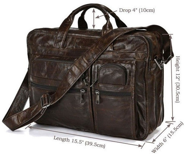 Modern Mens Large Leather Briefcase for Business & Travel with Laptop Compartment