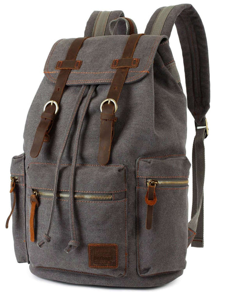 Genuine Leather Gray Unisex Casual Canvas Backpack, only $66.99!