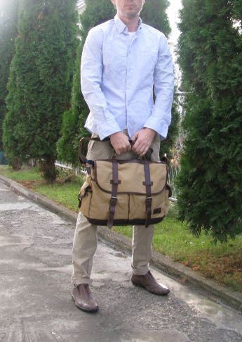 High-End Canvas & Italian Leather Messenger Bag - 17