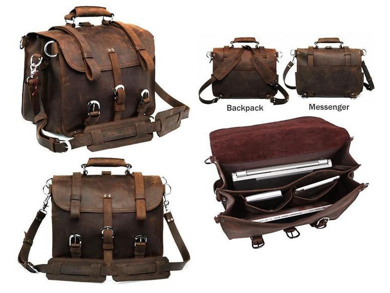 Selvaggio Handmade Rugged Leather Briefcase & Backpack Heavy Duty