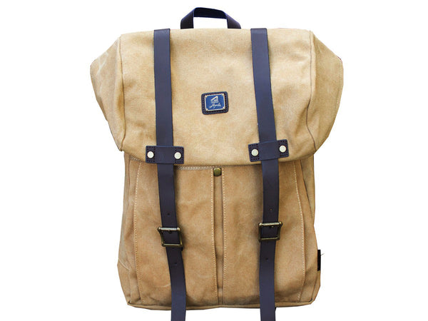 Khaki Vintage Backpack with Large Front Pocket - Padded Laptop Sleeve - Serbags - 2