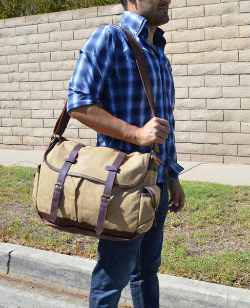 High-End Canvas & Italian Leather Messenger Bag - 17