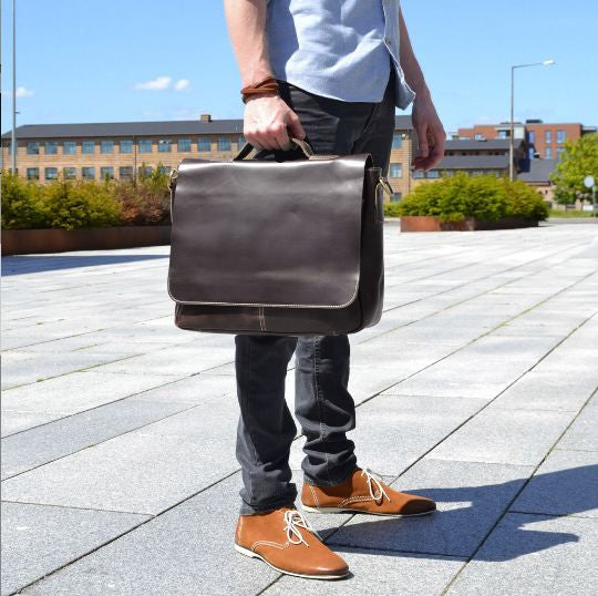 Convertible Flapover Shoulder Bag with 3 Exterior Pockets and Inner Laptop Compartment