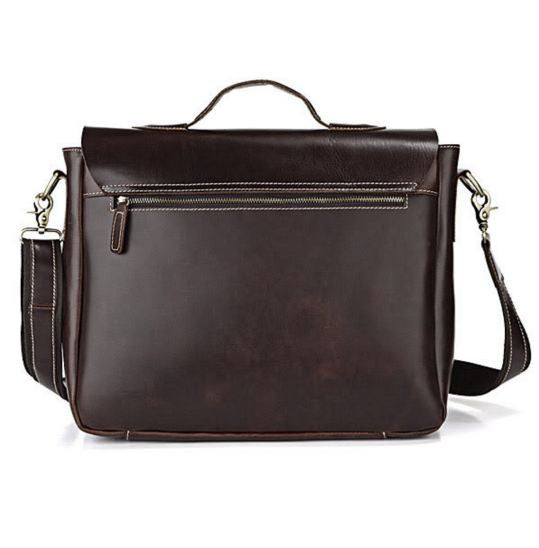 Leather Flapover Shoulder Laptop Messenger Bag