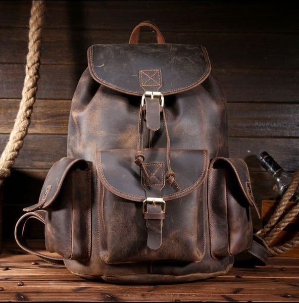 Dark Brown Genuine Vintage Leather Rucksack for Only $189.99 | Serbags