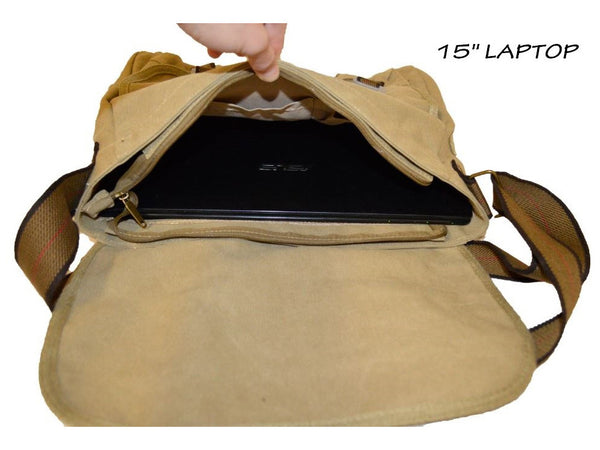 Shoulder Bag, Men's Messenger Bags, 16 Inches Vintage Military Canvas  Laptop Bag For Work And S