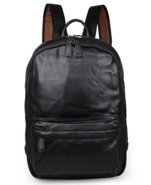 Lightweight Black Classic Leather Backpack with Laptop Compartment