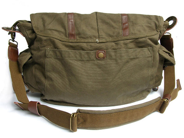 Stylish Vintage Green Canvas Messenger Bag with Large Pockets