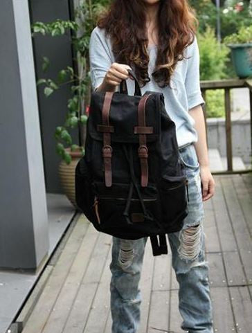 Casual Black Canvas Backpack with Adjustable Shoulder Straps for