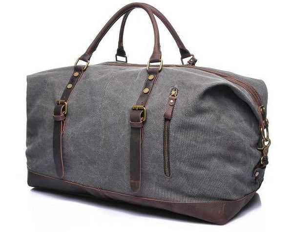 Vintage Travel Canvas Leather Luggage Duffel Men&#39;s Weekend Bag under