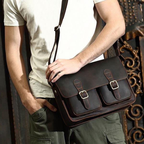 Italian Leather Men's Shoulder Bag For School & Work