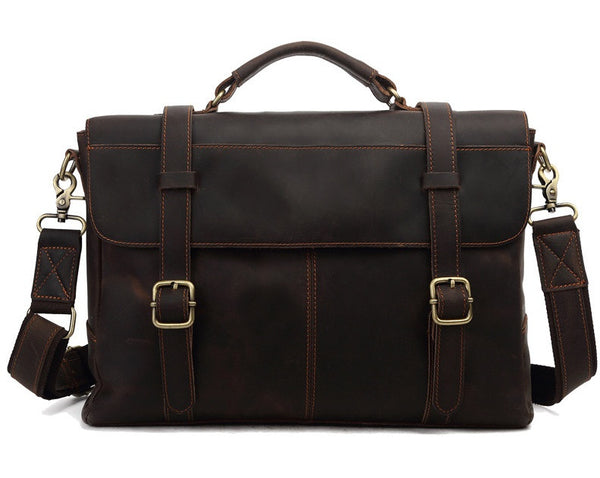 Premium Leather Hybrid Messenger Briefcase with Double Buckle