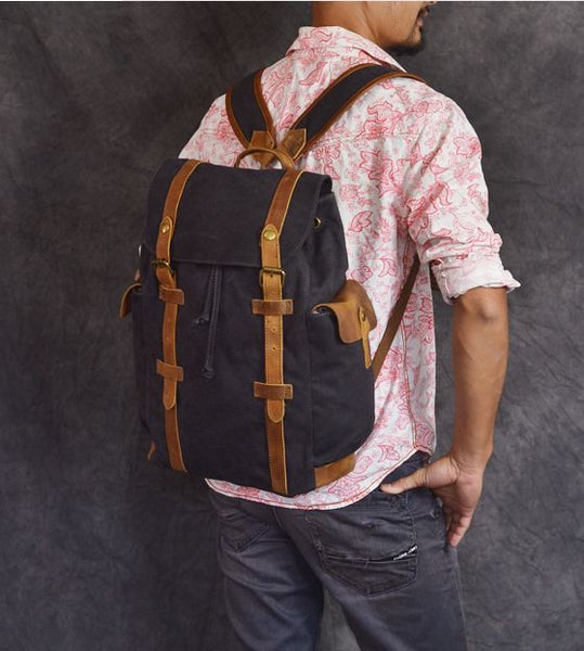 Vintage Outdoor Hiking School Canvas Laptop Backpack