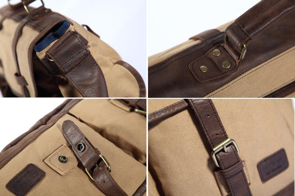 High-End Canvas & Italian Leather Messenger Bag - 17