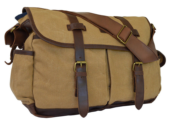 Large Waxed Canvas & Leather Messenger Bag