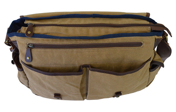 Large Waxed Canvas & Leather Messenger Bag