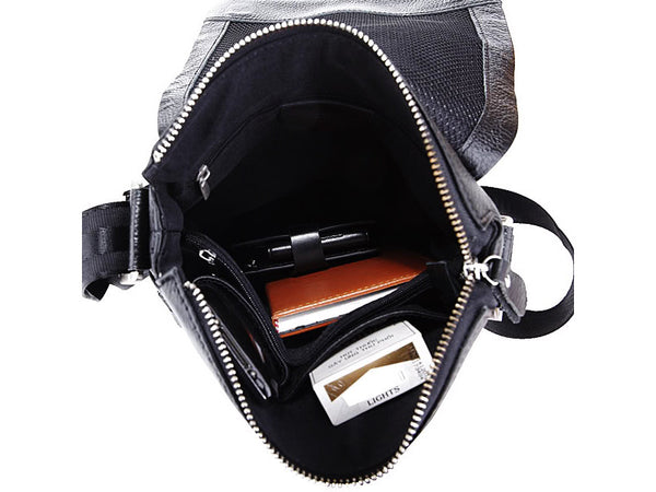 Lattice Design Vertical Leather Bag with Multiple Compartmants