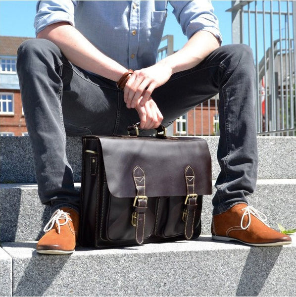 Sleek Urban Organizer Leather Laptop Briefcase For Men with Attitude