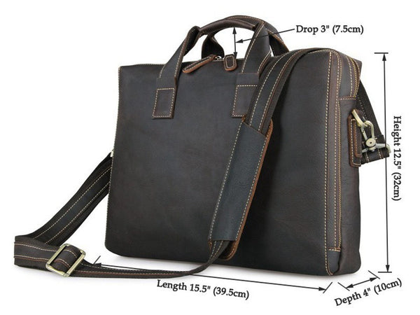 Leather Business Briefcase Bag - Separate Zippered Compartments