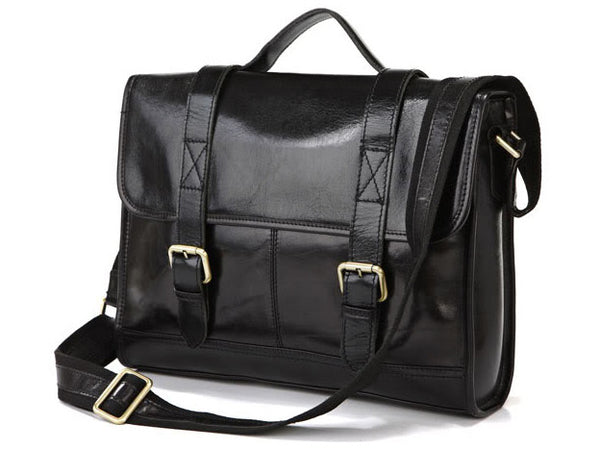 Black Leather Flapover Briefcase Computer Bag for Busy Professionals