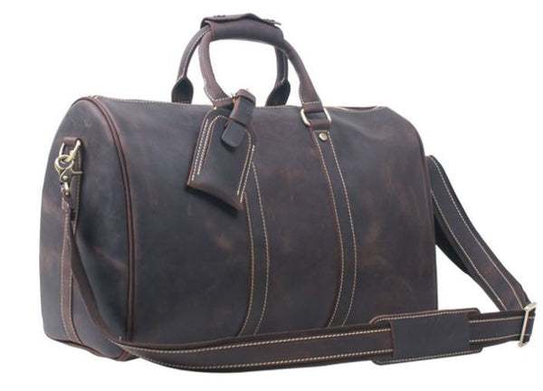 Men's Leather Holdall Duffel Weekender Travel Bag