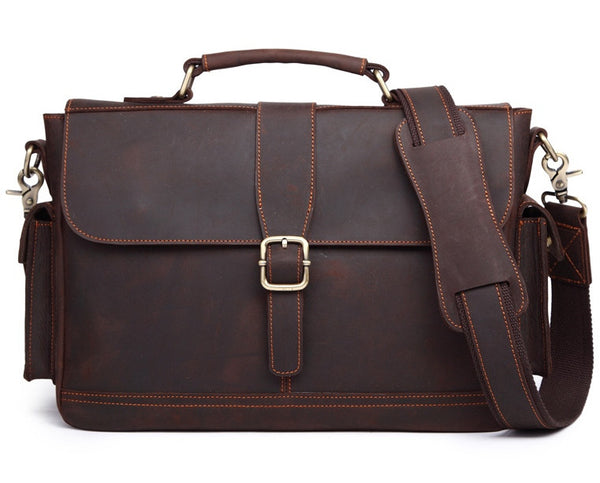 Single Buckle Leather Briefcase Messenger