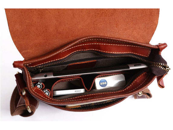 Unisex Genuine Shoulder & Crossbody Tablet Messenger Bag with Front Pocket and Adjustable Strap