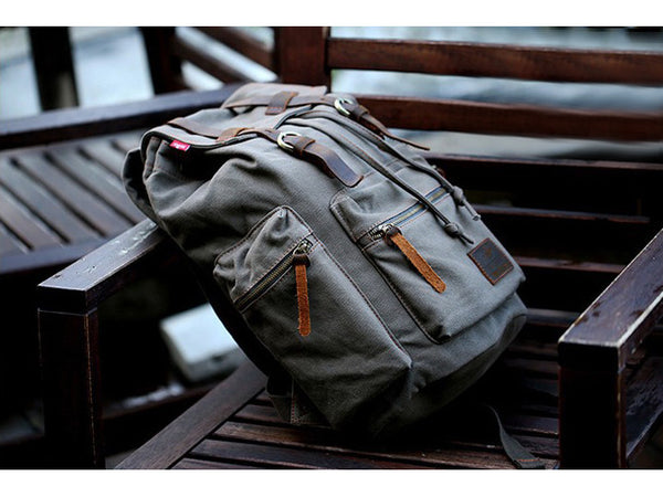 Gearonic TM Men 21L Vintage Canvas Backpack Leather Laptop School Military